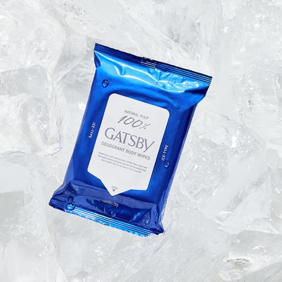 Pack of 10 Gatsby Deodorant Shower Wipes in Ice Citrus scent for men, designed for refreshing and cleansing on-the-go.