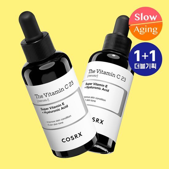 COSRX The Vitamin C 23 Tone-Up Brightening Spot Serum double set, featuring two 20g bottles, designed for skincare and brightening effects.