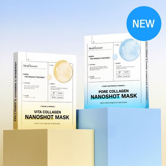 Pack of 5 MediAnswer Collagen Nano Shot Masks - K-Beauty skincare product for rejuvenating and hydrating the skin.