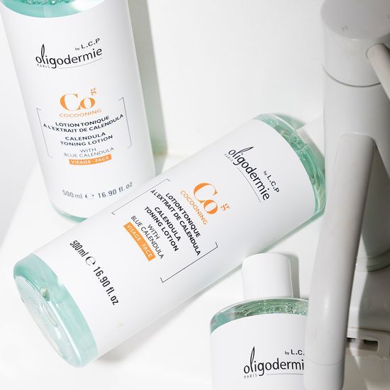 500ml Oligodermy Calendula Toning Lotion bottle, a skincare product for toning and refreshing, featuring K-Beauty formulation.