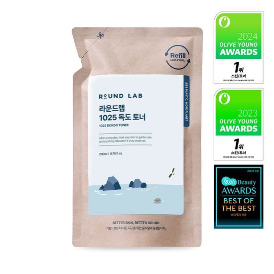 Round Lab 1025 Dokdo Toner 200ml Refill Pack - K-Beauty skincare toner for hydration and soothing.