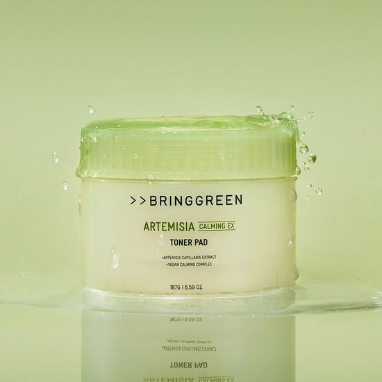 Bring Green Mugwort Calming EX Toner Pads - 75 sheets for soothing skincare, ideal for K-Beauty routines.