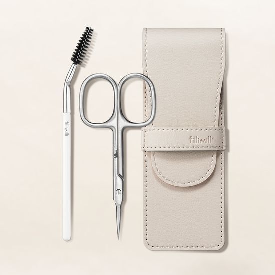 Philimili Precision Eyebrow Scissors Set with Free Mini Brow Brush - Essential K-Beauty tool for precise eyebrow grooming.