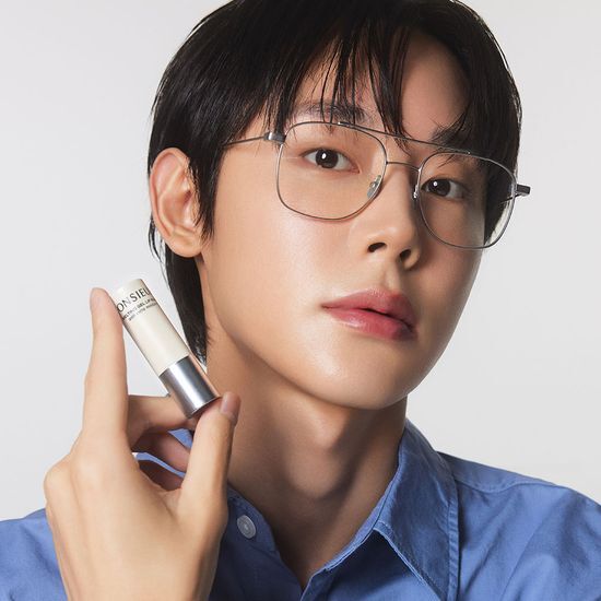 Close-up of Mister J Melting Gel Lip Balm in Bear Red, a man's beauty product from K-Beauty, showcased for personal care cosmetics.