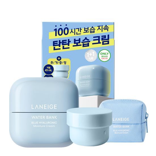 Laneige Water Bank Moisture Cream 45ml Refill Set with an additional 45ml refill and a keyring pouch gift, featuring K-Beauty skincare for deep hydration.