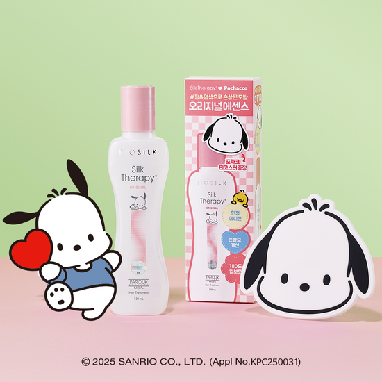 Silk Therapy Essence 130ml from Pochaco Collaboration Limited Edition, available in Original or Moisture, featuring a stylish design and includes a free tea coaster, perfect for hair care and styling.