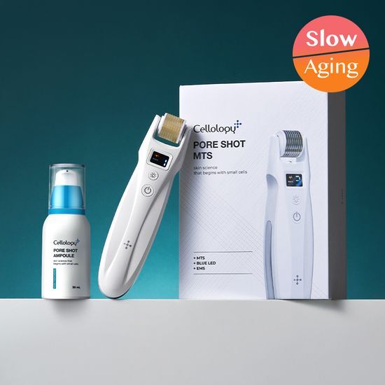 Cellology Pore Shot MTS 30ml ampoule for beauty care, featuring advanced K-Beauty technology in a sleek design.