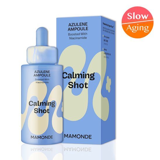 Alt text: Mamonde Calming Shot Azulene Spot Hydrating Ampoule 50ml - Soothing skincare serum for hydration and calming effects, ideal for sensitive skin. K-Beauty essence.