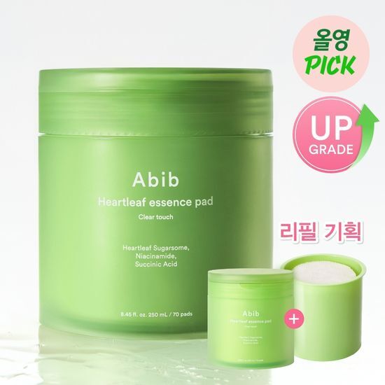 Abib Mugwort Essence Pad Clear Touch with 140 sheets, including 70 sheets and a refill, ideal for skincare and K-Beauty routines.
