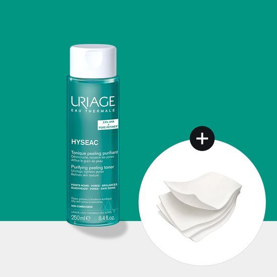 Uriage Eau Thermale Toner 250ML with special offer, includes 20 cotton pads, perfect for skincare routine.