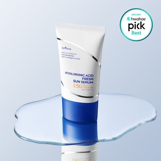 Isntree Hyaluronic Acid Fresh Sun Serum 50ml - Hydrating sunscreen for skincare, featuring K-Beauty formula.