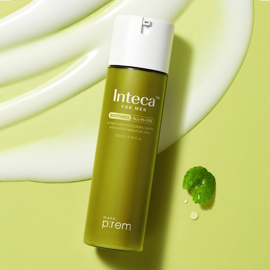 Alt text: Makeprem Inteka For Men Soothing All-in-One 200ml skincare product, designed for men's moisturization and soothing care, featuring K-Beauty formulation.