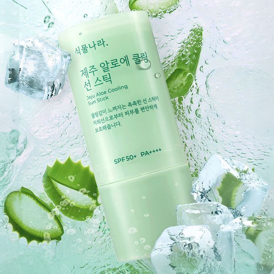 NEW Plant Nation Jeju Aloe Cooling Sun Stick - K-Beauty skincare product for effective sun care, featuring soothing aloe for a refreshing application.