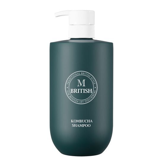 British M Kombucha Shampoo 750ml for men's beauty care, promoting healthy hair and scalp.