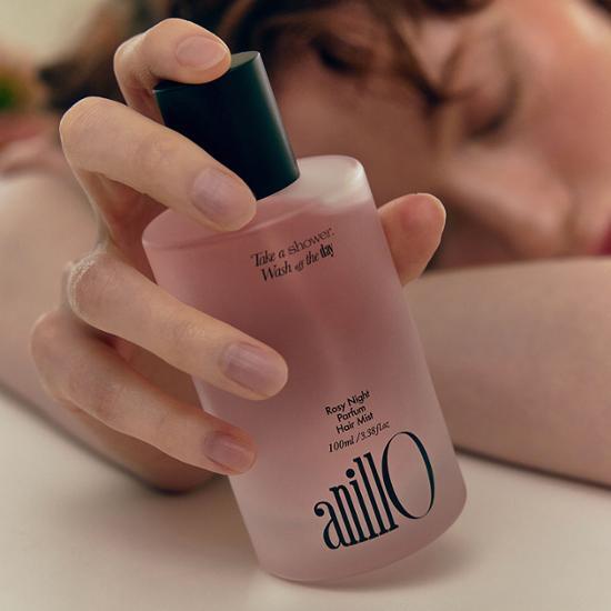 Anillo Rosina Night Perfume Hair Mist 100ml bottle, a luxurious K-Beauty hair care treatment designed to enhance shine and fragrance.