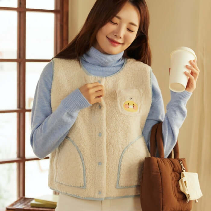 Fluffy Friends Short Fur Vest - Chunsik by Kakao Friends - Available at allkpopmag. Price: $38.80.
