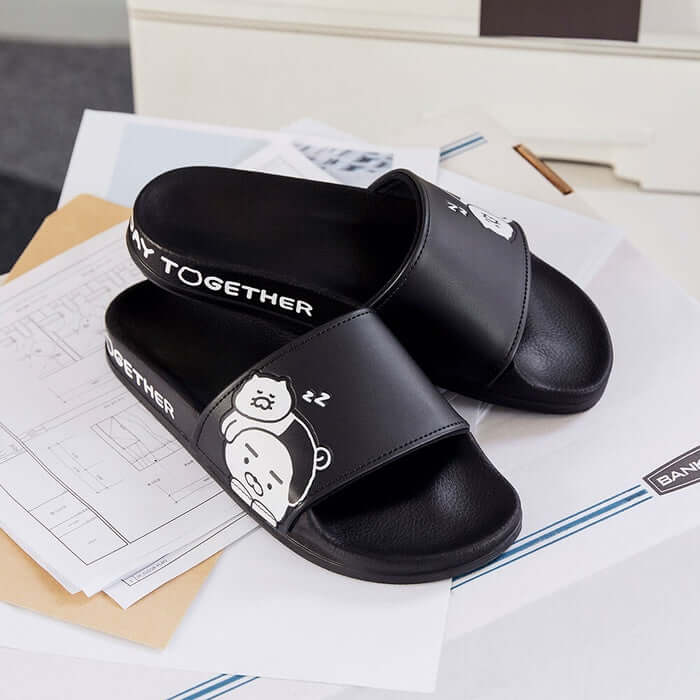 Black & White PU Slippers for Women - Spring & Summer by Kakao Friends - Available at allkpopmag. Price: $37.62.