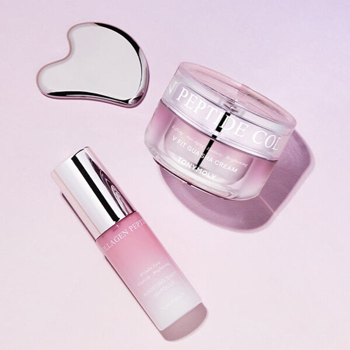 Collagen Peptide Ampoule & Gua Sha Cream Set by Tony Moly - Available at allkpopmag. Price: $44.68.