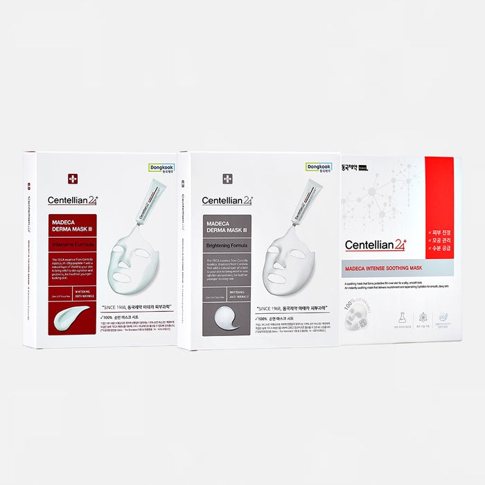 3 Types of Face Masks (Derm3 Intensive, Brightening, Soothing) 27 Sheets by Centellian24 - Available at allkpopmag. Price: $32.80.