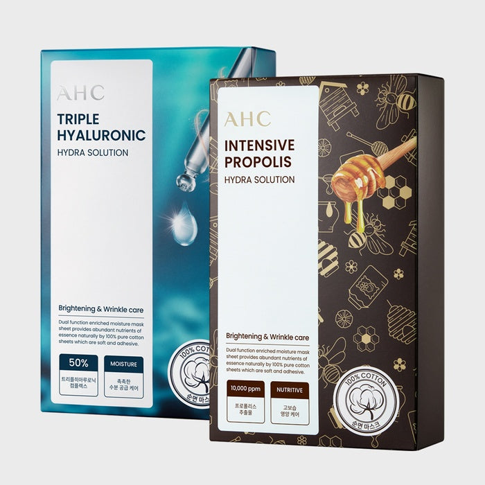 Mask x10 Sheets - Choose 1 of 2 Types (Hyaluronic/Propolis) by AHC - Available at allkpopmag. Price: $11.64.