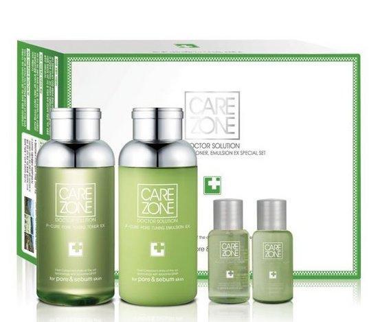 Care Zone P-Cure Pore Tuning EX Set featuring two types of skincare products designed for pore care and moisturization, part of K-Beauty collection.