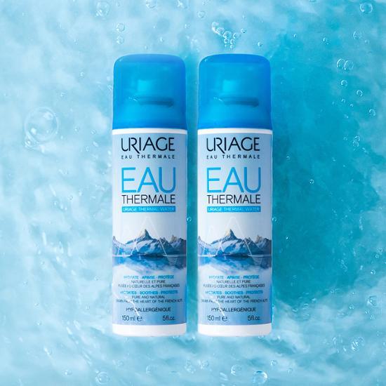 Uriage Eau Thermale Double Set, 150ml each, featuring hydrating skincare moisturizers for enhanced skin health.