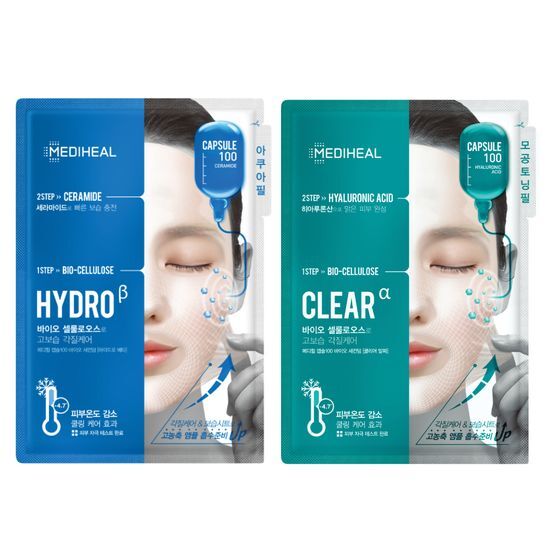 Single sheet of Mediheal Capsule 100 Bio Second Derm Soothing Clear face mask, designed for skincare enthusiasts looking for K-Beauty solutions.