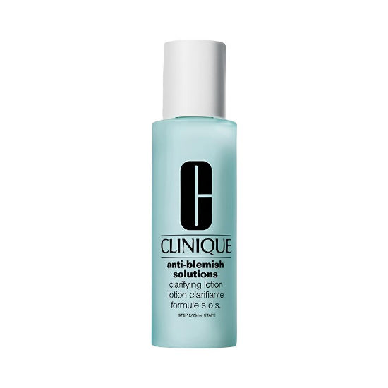 Clinique Anti-Blemish Solutions Clarifying Lotion 200ml bottle for skincare, designed to target blemishes and promote a clearer complexion.