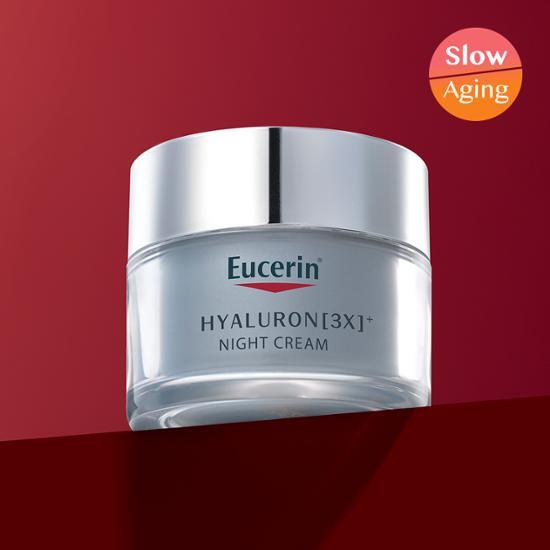 Eucerin Hyaluron 3X Night Cream 50ML, a hydrating skincare moisturizer designed for overnight use, featuring a sleek jar with a modern design.