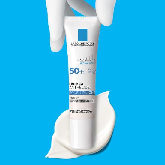 Image of La Roche-Posay UVIDEA Anthelios Tone-Up Light Cream 30ml, a skincare product designed for sun protection and skin tone enhancement, featuring the La Roche-Posay branding.