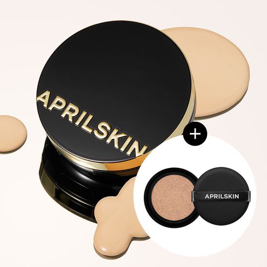 April Skin Magic Snow Cushion in Size 22 Pink Beige with refill pack, featuring a smooth application for a flawless finish.