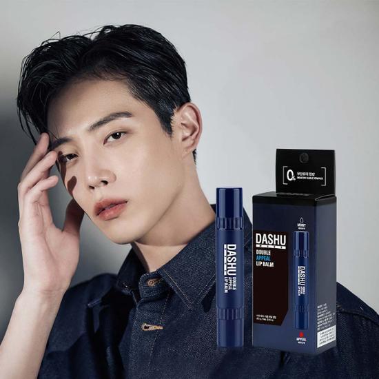 Image of DASHU Men's Double Appeal Lip Balm, featuring a sleek packaging design, ideal for moisturizing and protecting lips.