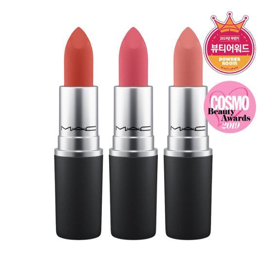 MAC Powder Kiss Lipstick in 'Wok, Wok, Wok' – a vibrant, creamy lipstick offering a soft-focus finish, perfect for a bold lip look.