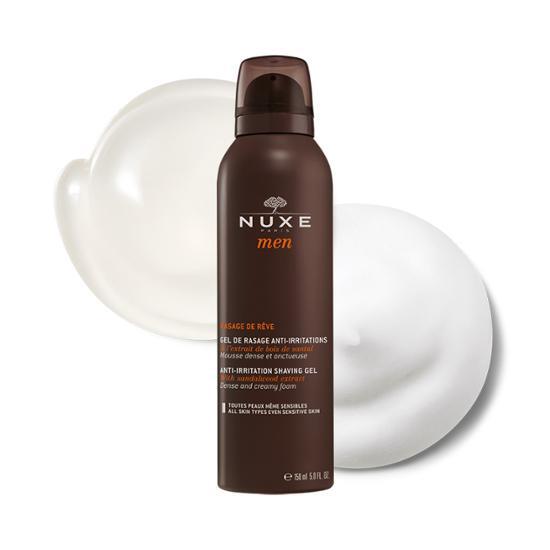 Tube of Nuxe Men Skin Soothing Shave Gel 150ml for men's grooming, designed to provide a smooth and calming shaving experience.