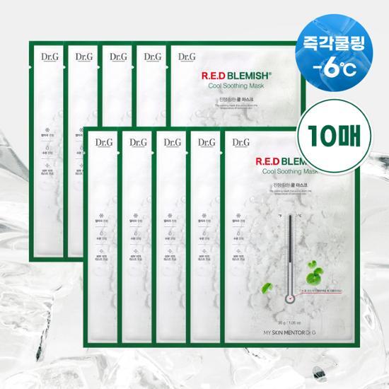 Dr.G Red Blemish Cool Soothing Mask - 10 pieces, K-Beauty skincare product for soothing and calming skin.