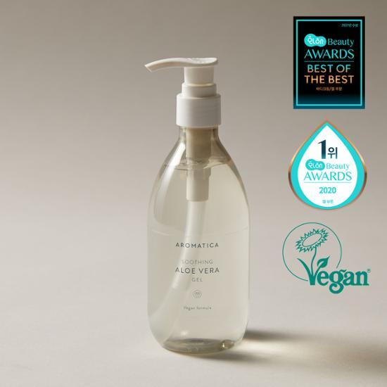 500ml Aromatica Soothing Aloe Vera Gel for skincare, ideal for sun care and K-Beauty routines.