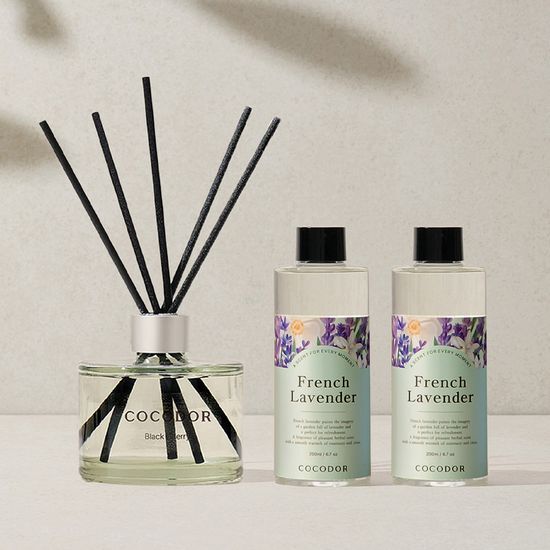 600ml Cocodor Diffuser with 200ml main product and two 200ml refills, available in four fragrance variants, perfect for enhancing ambiance and personal care.