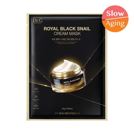 Alt text: Dr. G Royal Black Snail Cream Mask - K-Beauty skincare sheet mask for rejuvenating and hydrating skin.