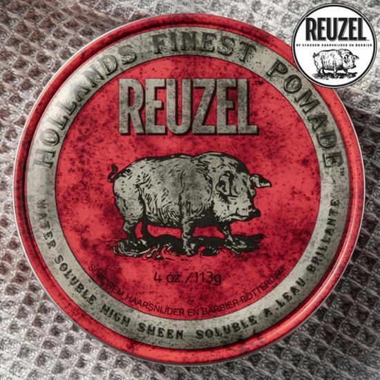 RiuGel Red Water-Based Pomade 4oz/113g for men's styling, featuring a sleek red container, perfect for achieving a polished look.