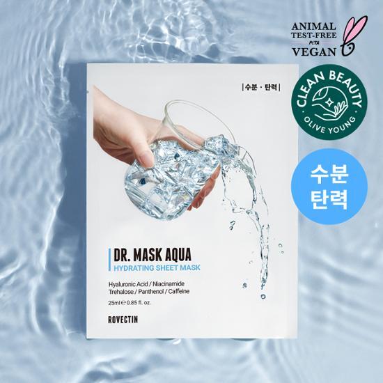Rovectin Doctor Mask Aqua moisture mask sheet for skincare, featuring K-Beauty formulation for deep hydration.