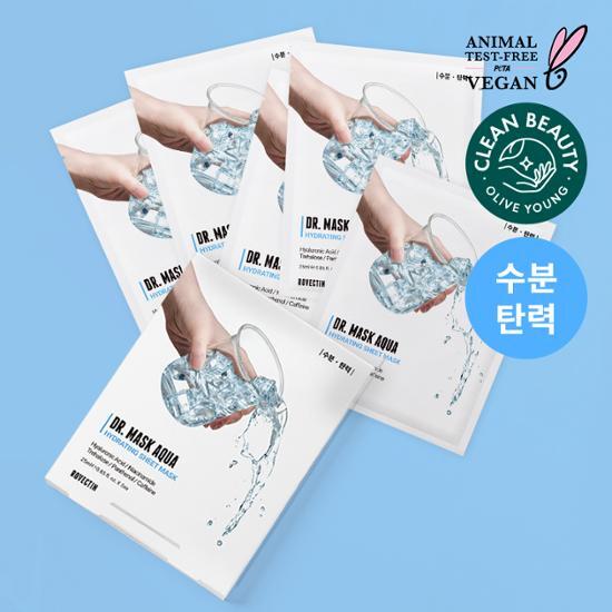 Rovectin Dr. Mask Aqua - Moisture Mask Pack (5 Sheets) for Hydrating Skincare, K-Beauty Essential