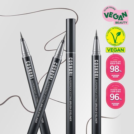 Cosnori Superproof Fitting Vegan Brush Eyeliner Pen in Black - Perfect for precise application, cruelty-free makeup.