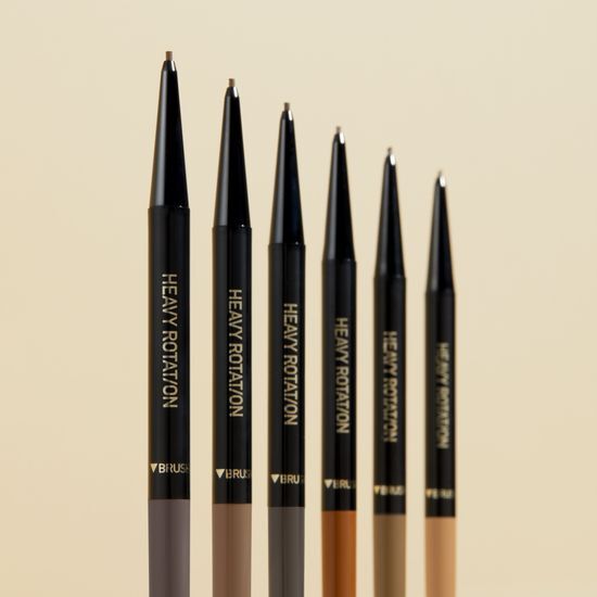 Image of Kiss Me Heavy Rotation Eyebrow Pencil in 09 Natural Ash, showcasing the sleek design and six available colors.