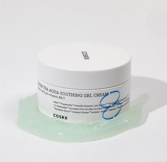 COSRX Hydrium Green Tea Aqua Soothing Gel Cream 50ml - A refreshing skincare moisturizer enriched with green tea for soothing hydration, perfect for K-Beauty enthusiasts.