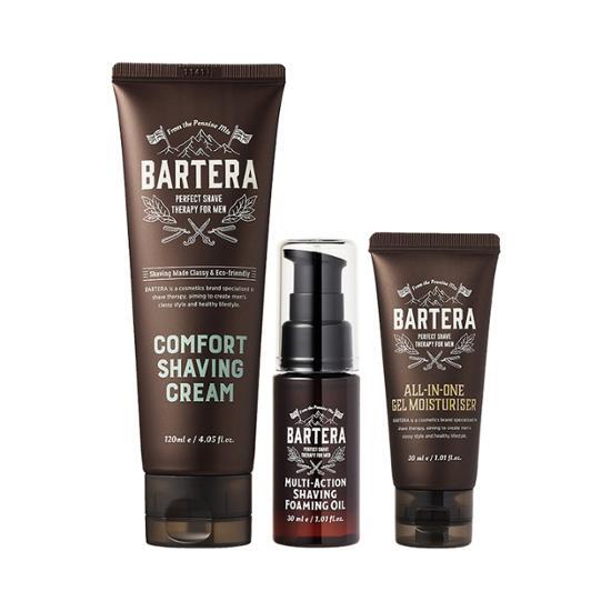 Barterra Comfort Shaving Cream Set for men, featuring K-Beauty formula for a smooth shaving experience.