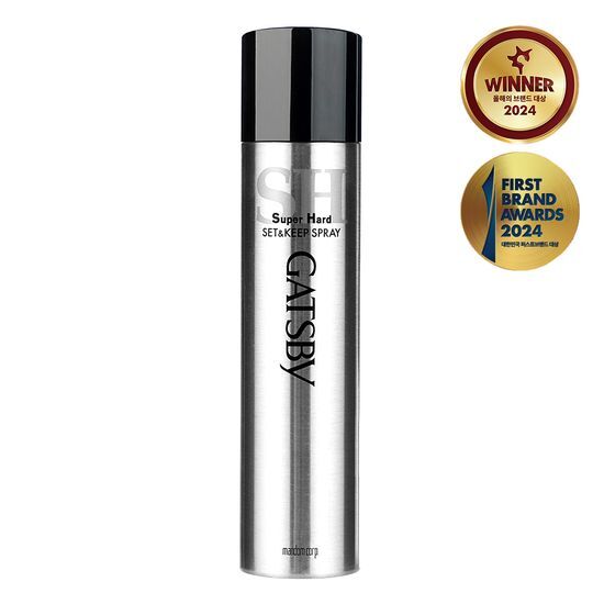 300ml Gatsby Set & Keep Super Hard Spray for men, a premium styling product in a sleek bottle, ideal for achieving long-lasting hairstyles.
