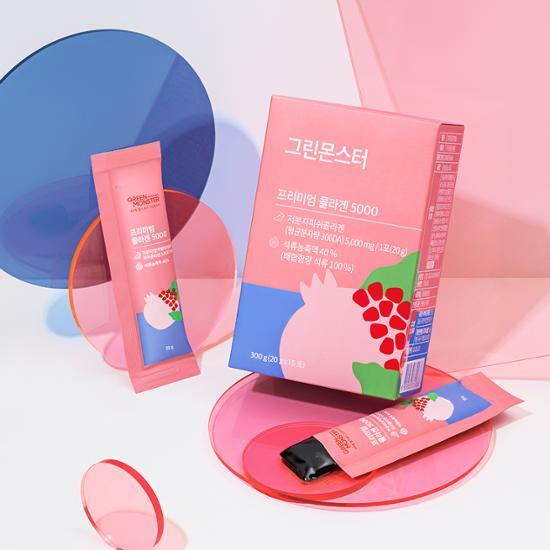 Green Monster Premium Collagen 5000 - 15 Sachets for a 15-Day Supply, featuring a vibrant green packaging design.