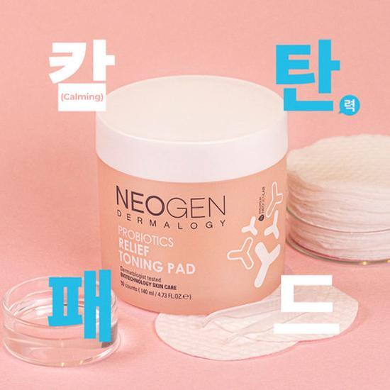Neogen Probiotics Relief Toning Pads - 50 sheets of K-Beauty skincare for soothing and revitalizing skin.