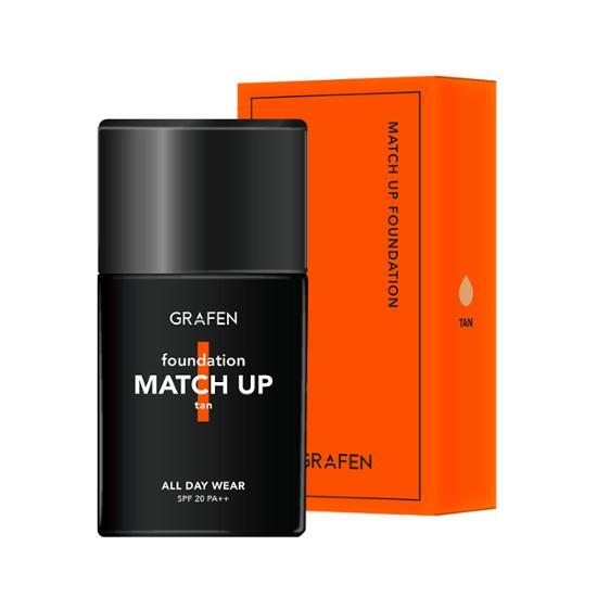 Graphene Match-Up Foundation in Tan, 40ml - lightweight formula for a natural finish, ideal for all skin types.