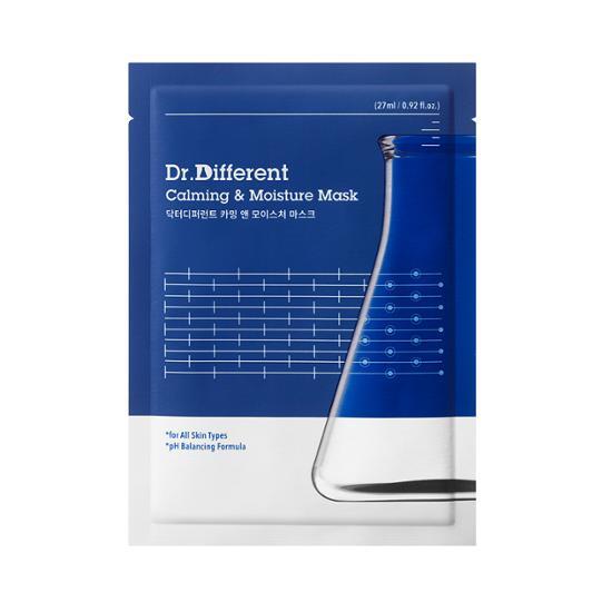 Alt text: Dr. Different Calming & Moisture Mask - Single Sheet for soothing skincare, part of K-Beauty collection, ideal for hydration and calming effects.